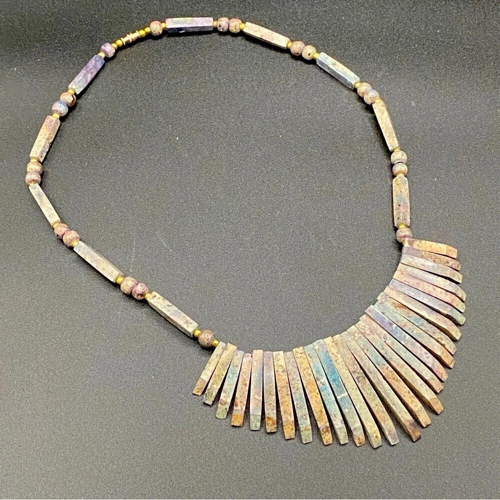 Vintage Jasper Stone Necklace in Geometric Design - Cleopatra Style